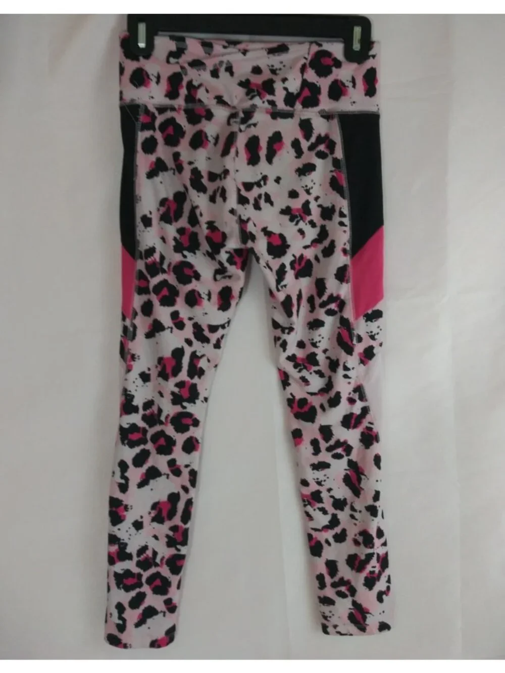 Justice Girls Active Pink & Black Leopard Print Tech Pocket Leggings Large 12/14